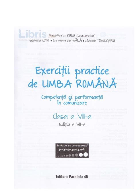 PDF Exercitii Practice De Limba Romana Clasa 8 Consolidare Mina