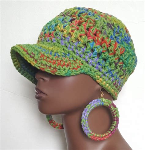 Chunky Crochet Baseball Cap With Earrings By Razonda Lee Chunky