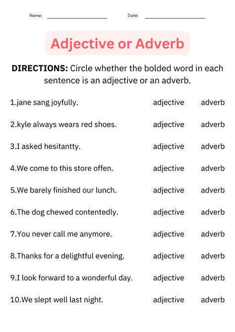 Adjectives And Adverbs Test Reading Level 1 Preview Worksheets Library