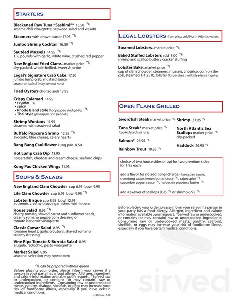 Legal Seafood Nutrition Information Menu Besto Blog