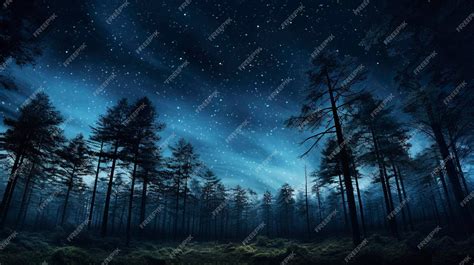 Premium Photo Enchanted Night Forest Scene With Starry Sky Mist And