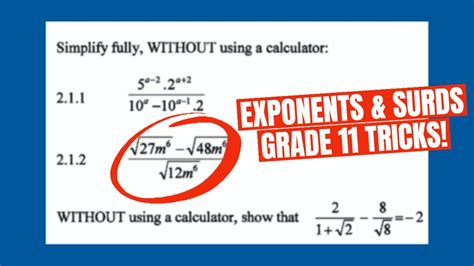 Exponent And Surds Grade 11 Exam Question Youtube