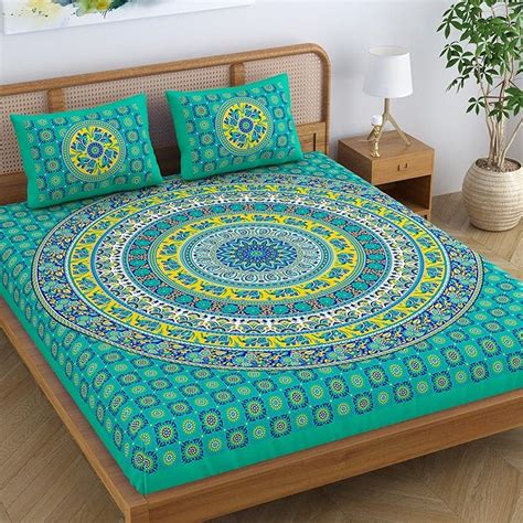 Sheetkart Elephant Mandala Tc Cotton Double King Size Bedsheet