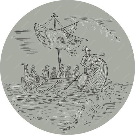 Premium Vector Ancient Greek Trireme Warship Circle Drawing