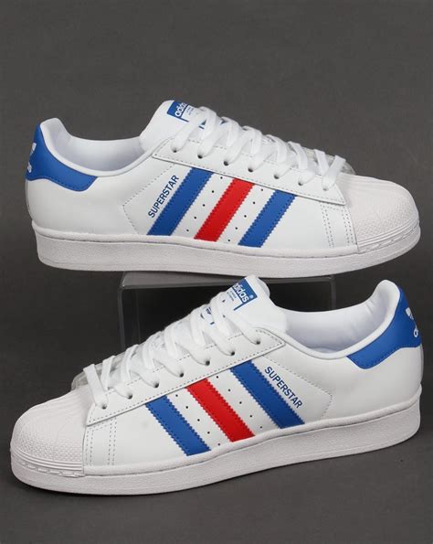 Adidas Superstar Trainers White/Blue/Red,originals,shell,toe,80s