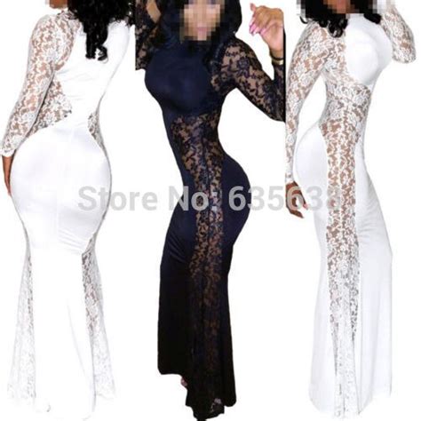 2014 Mulheres Primavera Vestido Longo Sexy Lace Oco Out Slit Evening