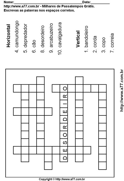 Cruzadinha Para Imprimir Palavras Diversas Da L Ngua Portuguesa