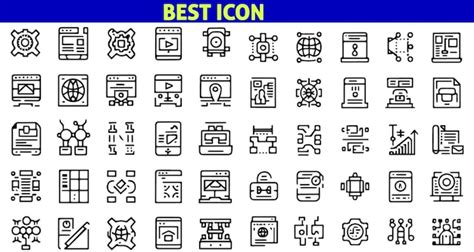 Conjunto de 50 iconos de contorno relacionados con la tecnología