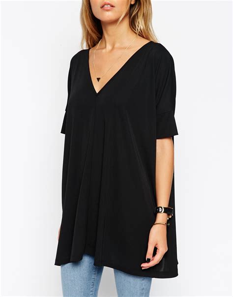 Lyst Asos Oversized Tunic Top In Crepe In Black