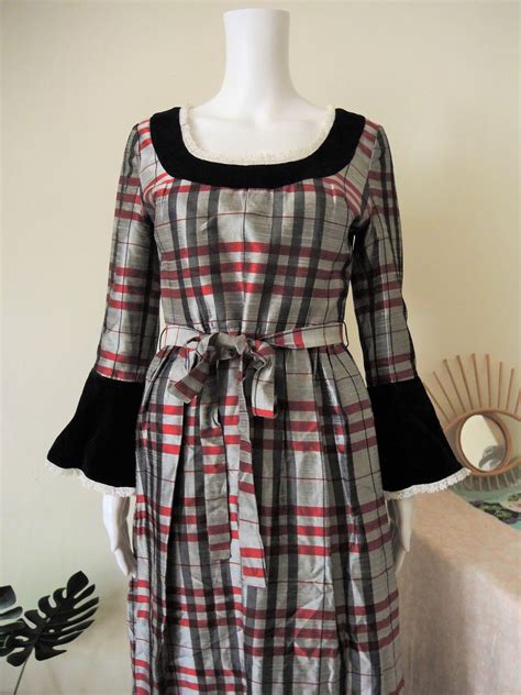 Vintage Kati At Laura Phillips Belted Maxi Tartan Check Dress With