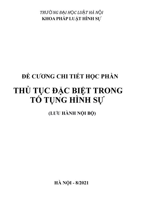 Thủ tục đặc biệt TTHS 2TC TR ƯỜNG Đ ẠI H ỌC LU ẬT HÀ N ỘI KHOA PHÁP