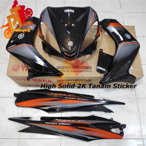 Yamaha Lc 135 V1 CoverSet Hitam Oren Black Original HLY Stripe Ori