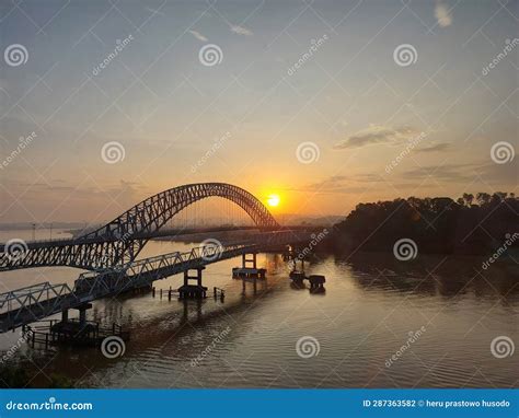 Sunset View and Mahakam River Bridge Stock Photo - Image of river ...