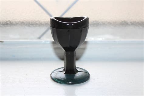 Antique Glass Eye Cup Eye Wash Dark Brown With Teal Base