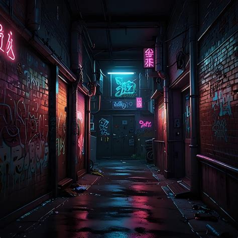 Premium Photo A Dark Alley With A Neon Sign Cyberpunk Futuristic