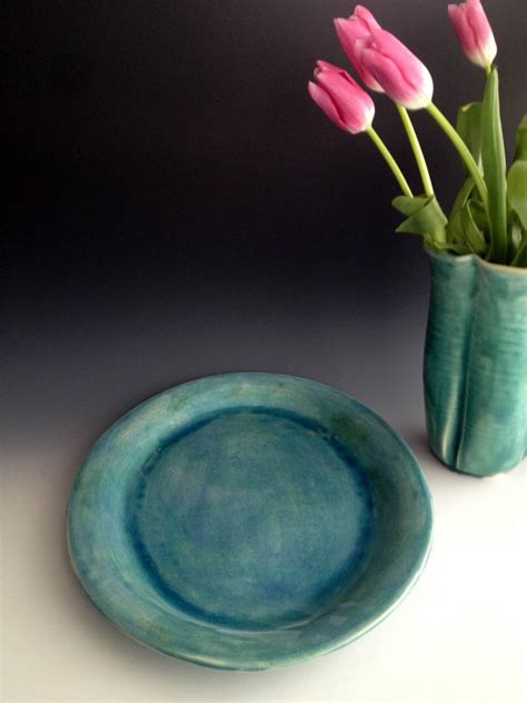 Handmade Large Stoneware Platter Blueish Green Crackle By Etsy