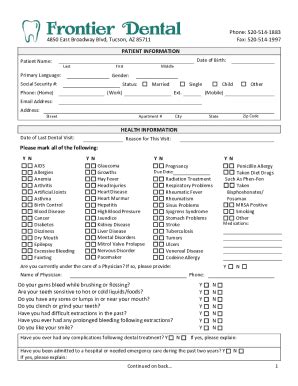 Fillable Online Frontier Dental New Patient Form Fax Email Print