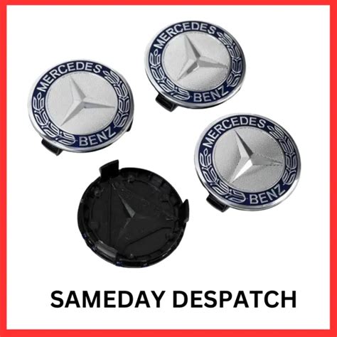 4X BLUE MERCEDES Benz Alloy Wheel Centre Caps 75mm Badges Hub Emblem