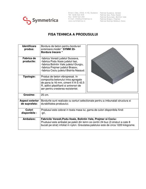 Fisa Tehnica Bordura Stradala De Trecere Bordura Trecere Symm