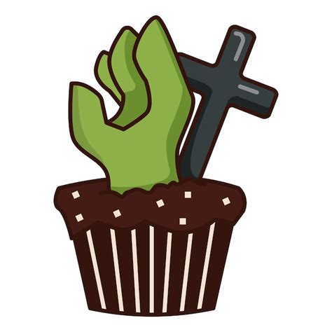 Un Cupcake Avec Une Main De Zombie Et Une Croix De Pierre Tombale