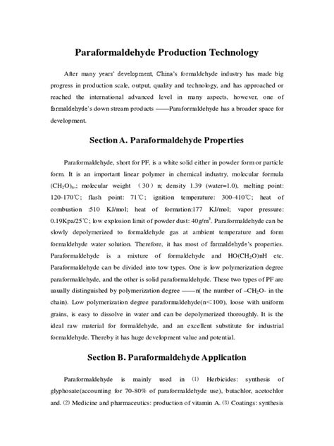 Para Formaldehyde Pdf Formaldehyde Polymerization