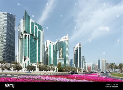 Doha Qatar February 11 2015 Towers On Doha Corniche Including The