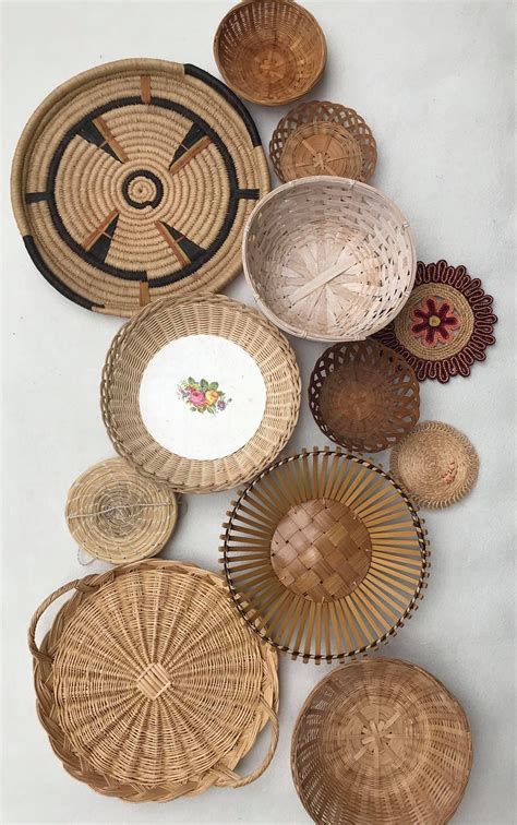 Basket Set Boho Wall Art Woven Wall Basket Round Rattan Etsy