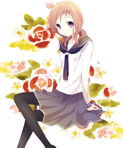 Safebooru Black Legwear Blush Brown Hair Crossed Legs Legs Crossed Long Hair Looking At Viewer