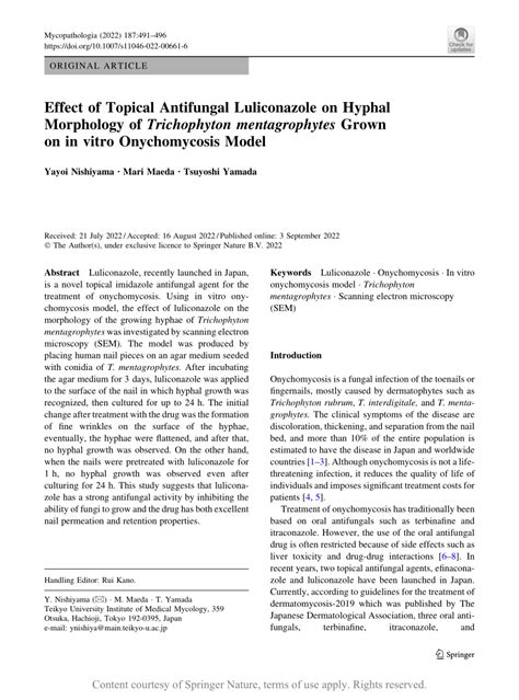 Effect Of Topical Antifungal Luliconazole On Hyphal Morphology Of