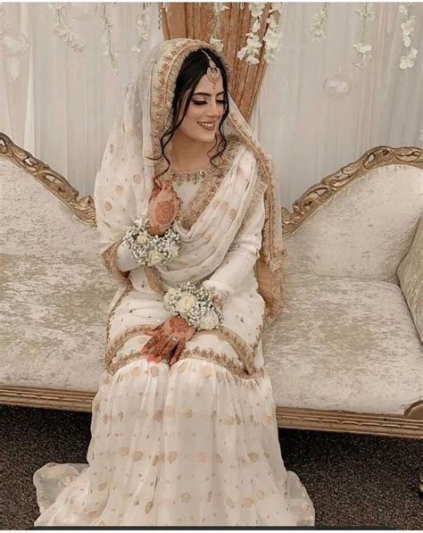 Nikkah Nikah Gharara Outfit White N Antique Gold Pakistani Bride