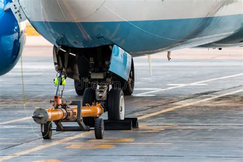 Front Landing Gear Of Passenger Aircraft Closeup High Detailed View