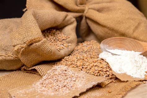 Wheat Grains Bran And Flour Stock Photo Image Of Organic Sack