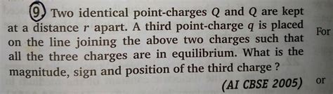 Two Identical Point Charges Q And Q Are Kept At A Distance R Apart