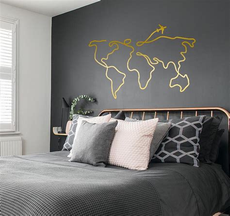 World Map Large Wall Decal Abstract Line Art Travel Wanderlust