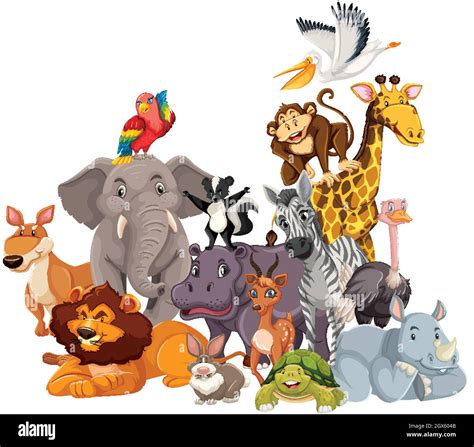 Group Of Wild Animals Cartoon Character Stock Vector Image And Art Alamy