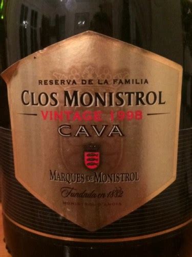 1998 Marques De Monistrol Clos Monistrol Cava Reserva De La Familia