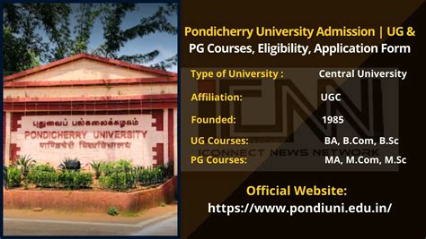 Pondicherry University Admission 2024 UG PG Courses Eligibility