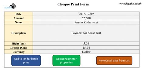 Cheque Print Template Excel