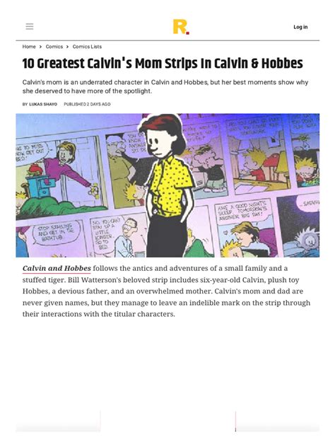 Best Calvins Mom Strips In Calvin And Hobbes Ranked Pdf