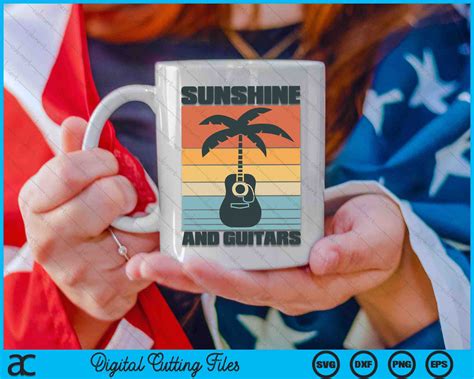 Sunshine And Guitars Retro Acoustic Guitar Palm Tree Summer Svg Files