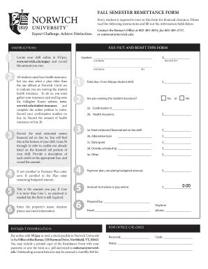 Fillable Online Norwich Remittance Form Norwich University Norwich