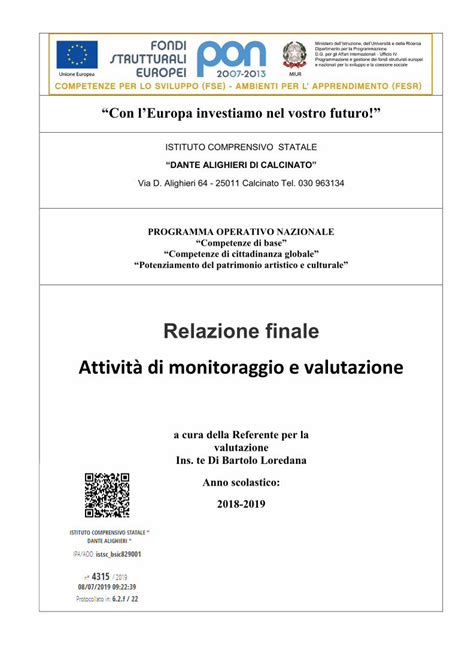 Pdf Relazione Finale Attivit Di Monitoraggio E Valutazione