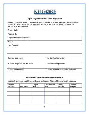 Fillable Online City Of Kilgore Revolving Loan Application Fax Email