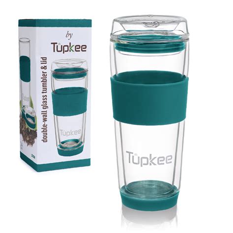 Tupkee Double Wall Glass Tumbler 14 Ounce All Glass Reusable Insulated Teacoffee Mug And Lid