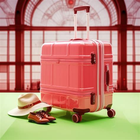 Premium AI Image | women pink suitcase on wheels