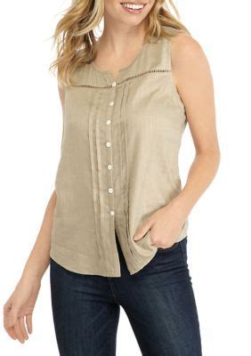 New Directions Women S Petite Sleeveless Linen Button Front Blouse With