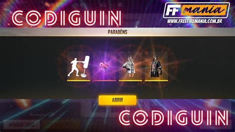 CODIGUIN FF Novos códigos Free Fire itens do evento Noite de