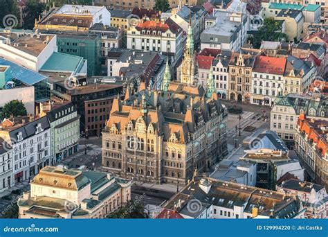 Town Hall and the City Center of Liberec. on Aerial Shot Stock Photo - Image of historic, centre ...