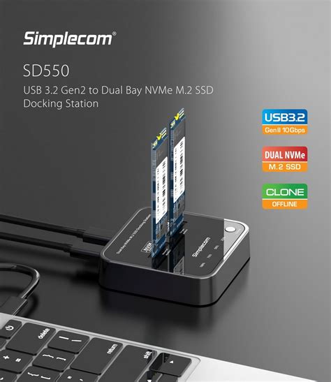 SIMPLECOM SD550 USB 3 2 Gen2 To Dual Bay NVMe M 2 SSD Docking Station