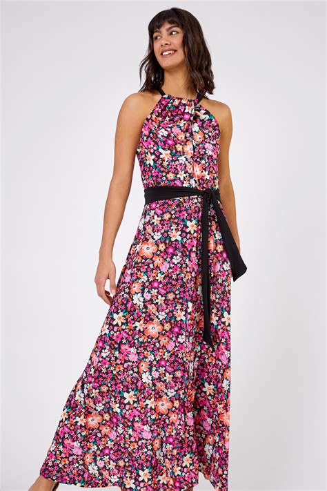 Ditsy Floral Halter Neck Maxi Dress In Pink Roman Originals Uk